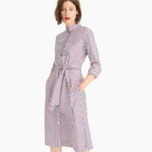 JCrew Red Blue Stripe Tie Waist Shirt Dress Size12